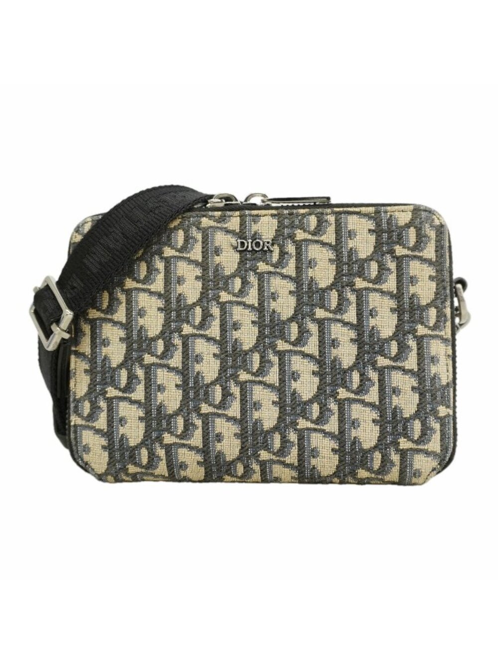 Dior Shoulder Bag Oblique Jacquard Canvas Beige Black Silver